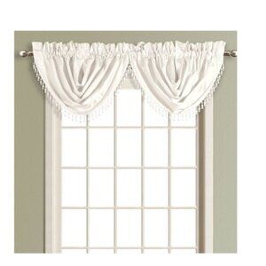 2PC White Waterfall Fringe Valance Curtain